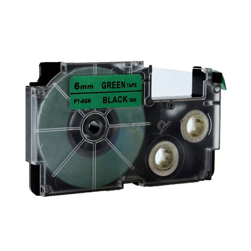 Casio EzLabel Tape Cartridge 6mm, Black on Green (XR6GN1)